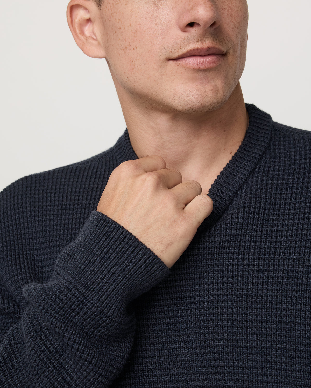 Denver Waffle Crew Sweater Men's Navy Wool Sweater - Image 3