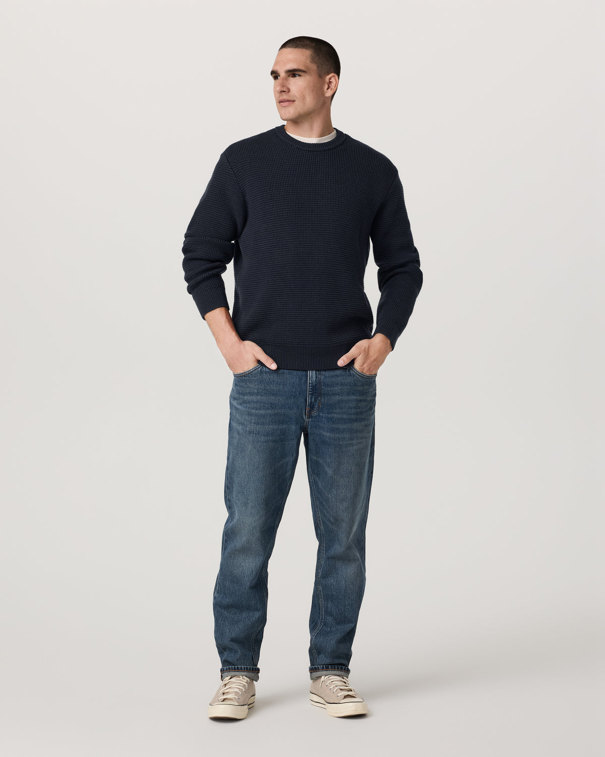 Denver Waffle Crew Sweater Men's Navy Wool Sweater - Image 4