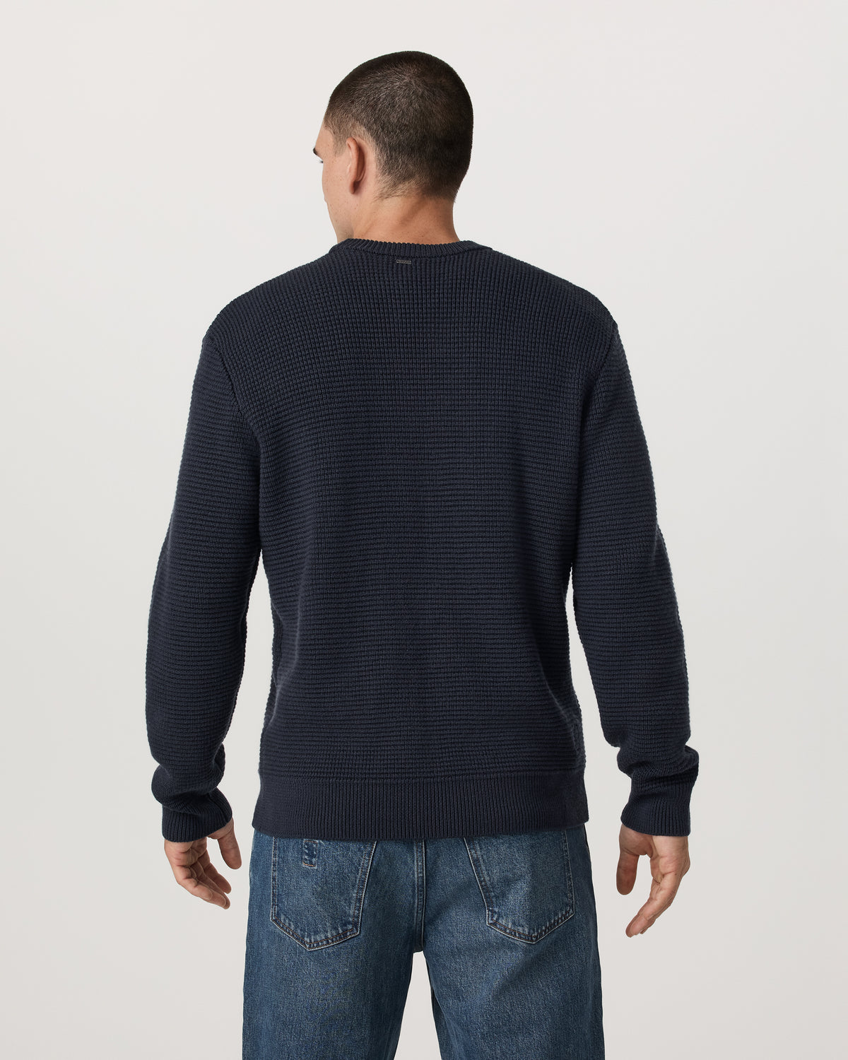 Denver Waffle Crew Sweater Men's Navy Wool Sweater - Image 5