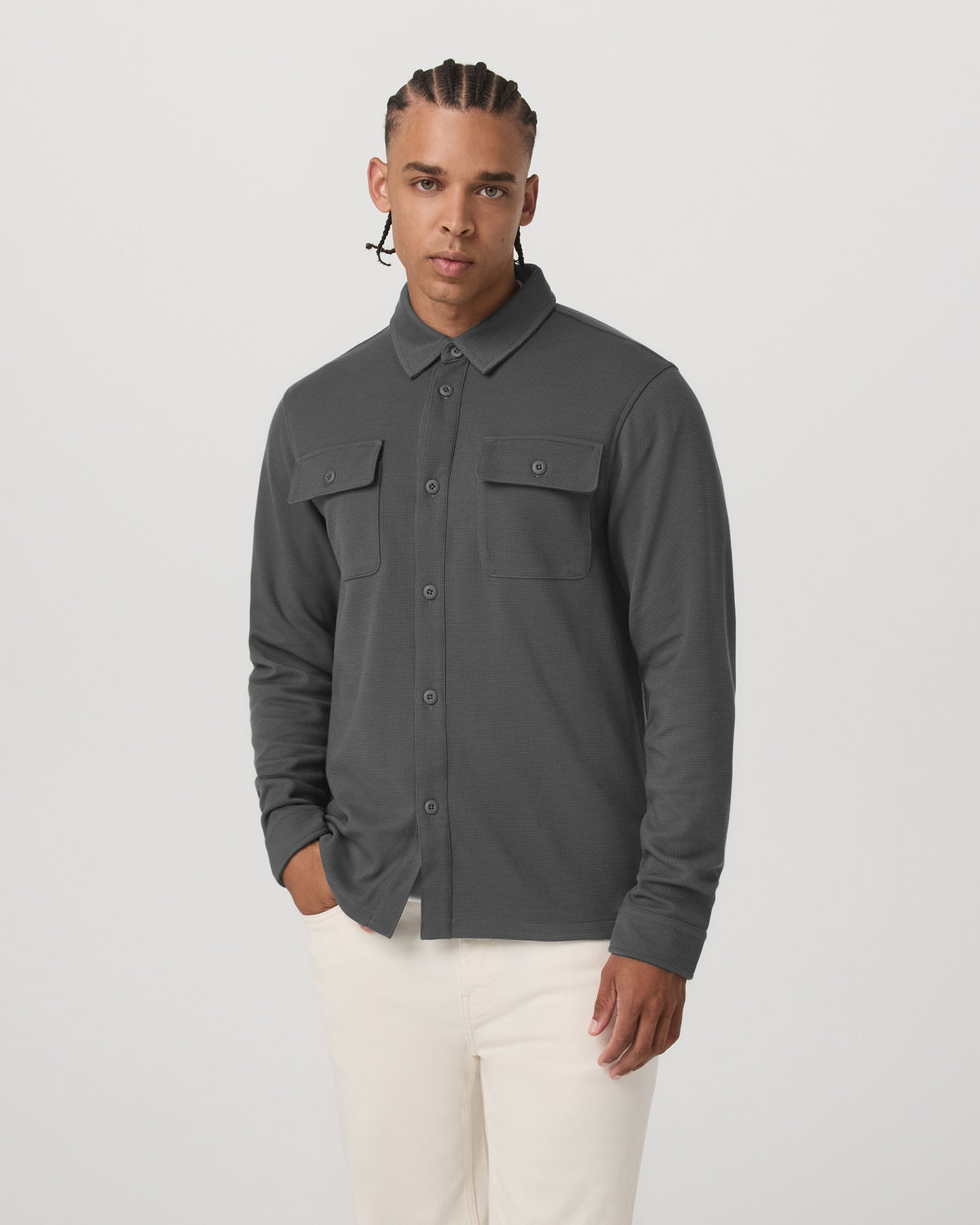 Waffle Shirt Jacket Men's Versatile Dark Pewter Jacket - Image 2