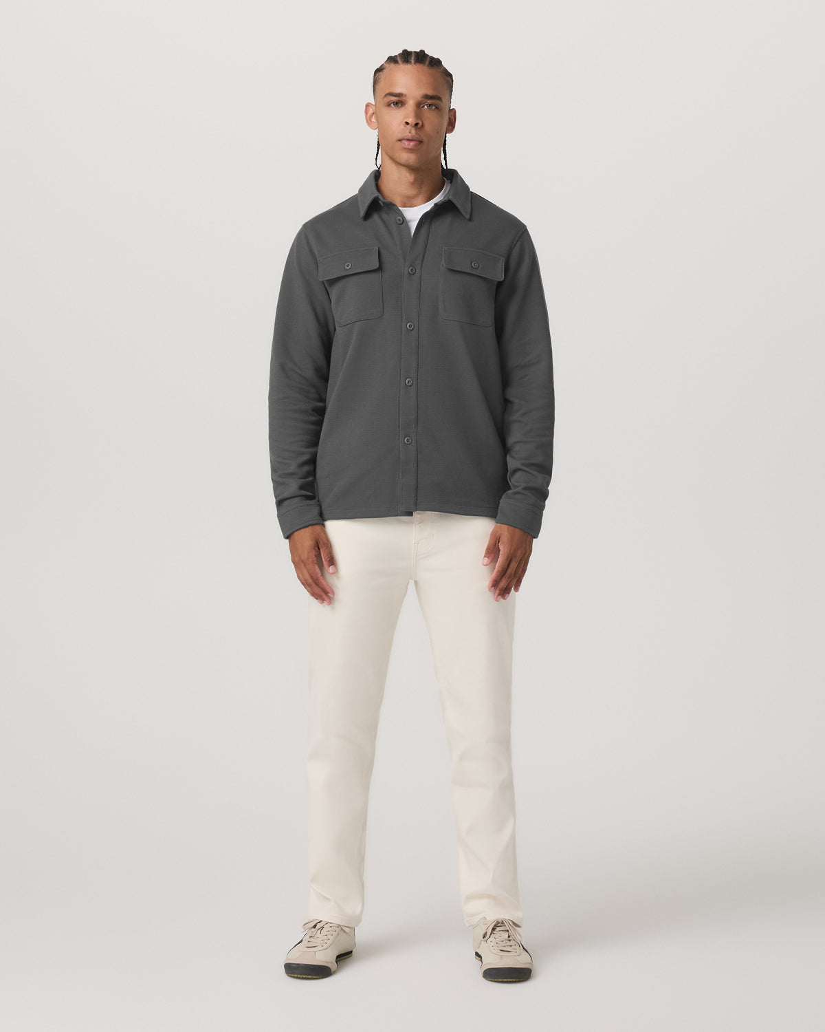 Waffle Shirt Jacket Men's Versatile Dark Pewter Jacket - Image 4