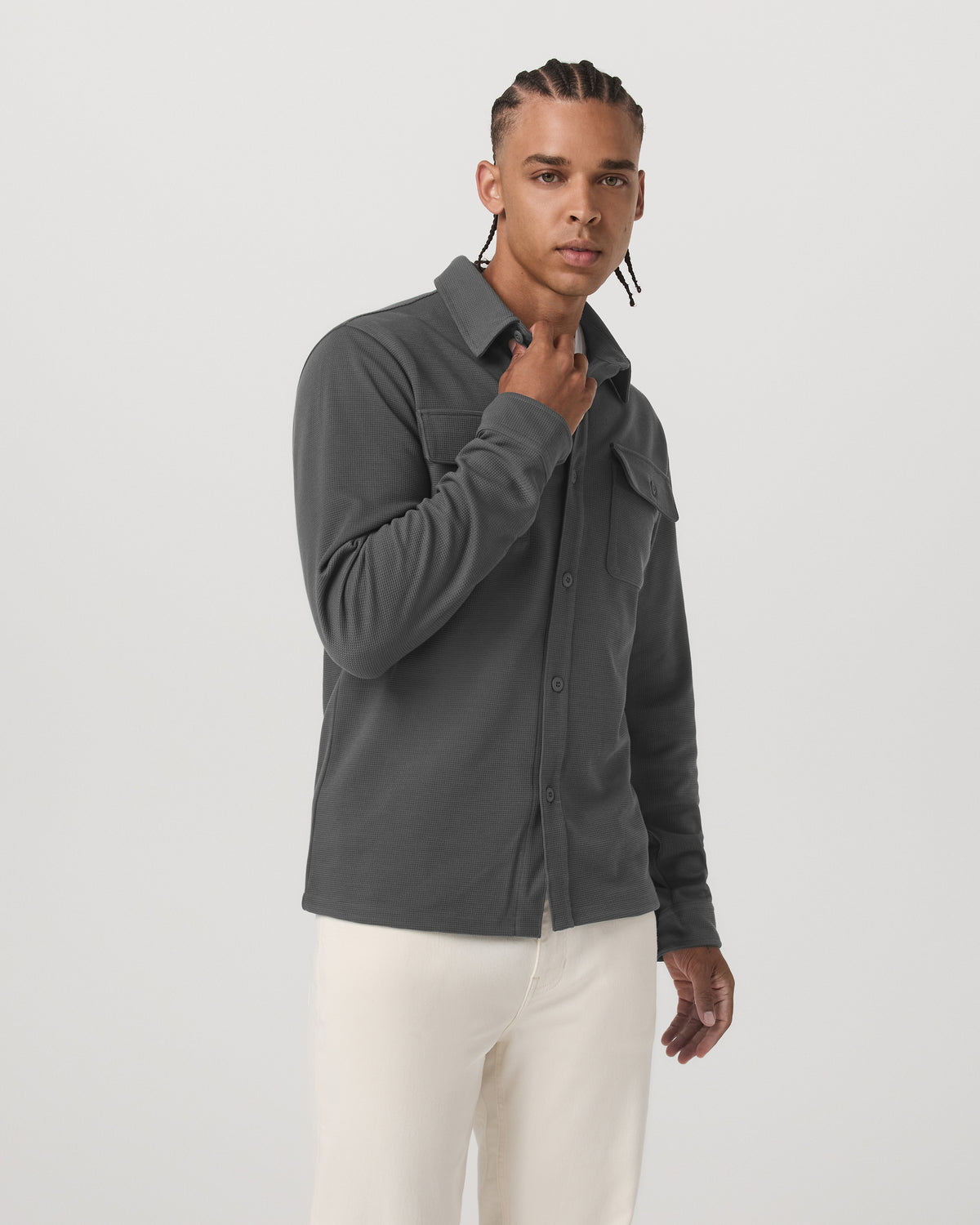 Waffle Shirt Jacket Men's Versatile Dark Pewter Jacket - Image 5