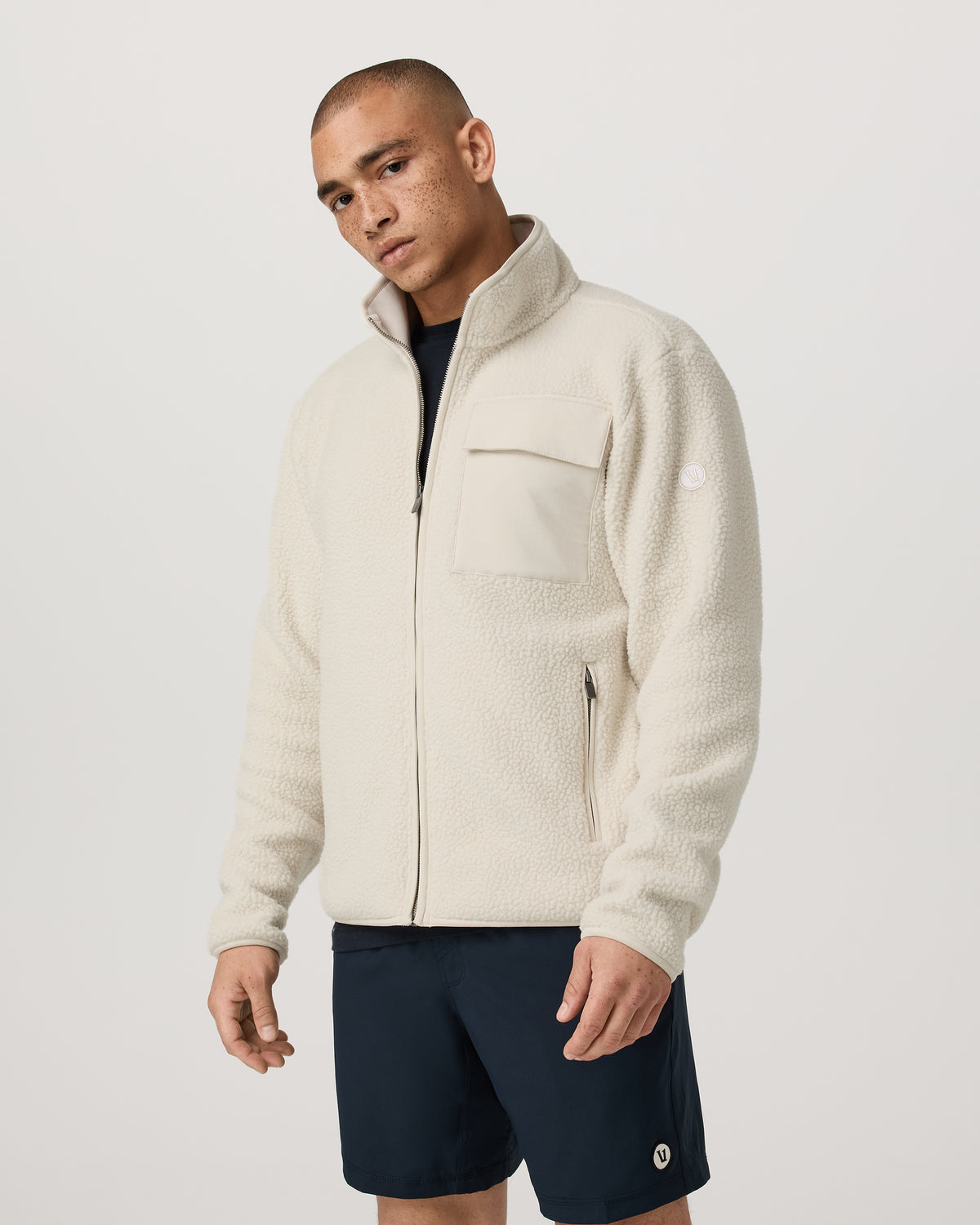Alpine Fleece Full Zip Men's Bone Mock Neck Jacket