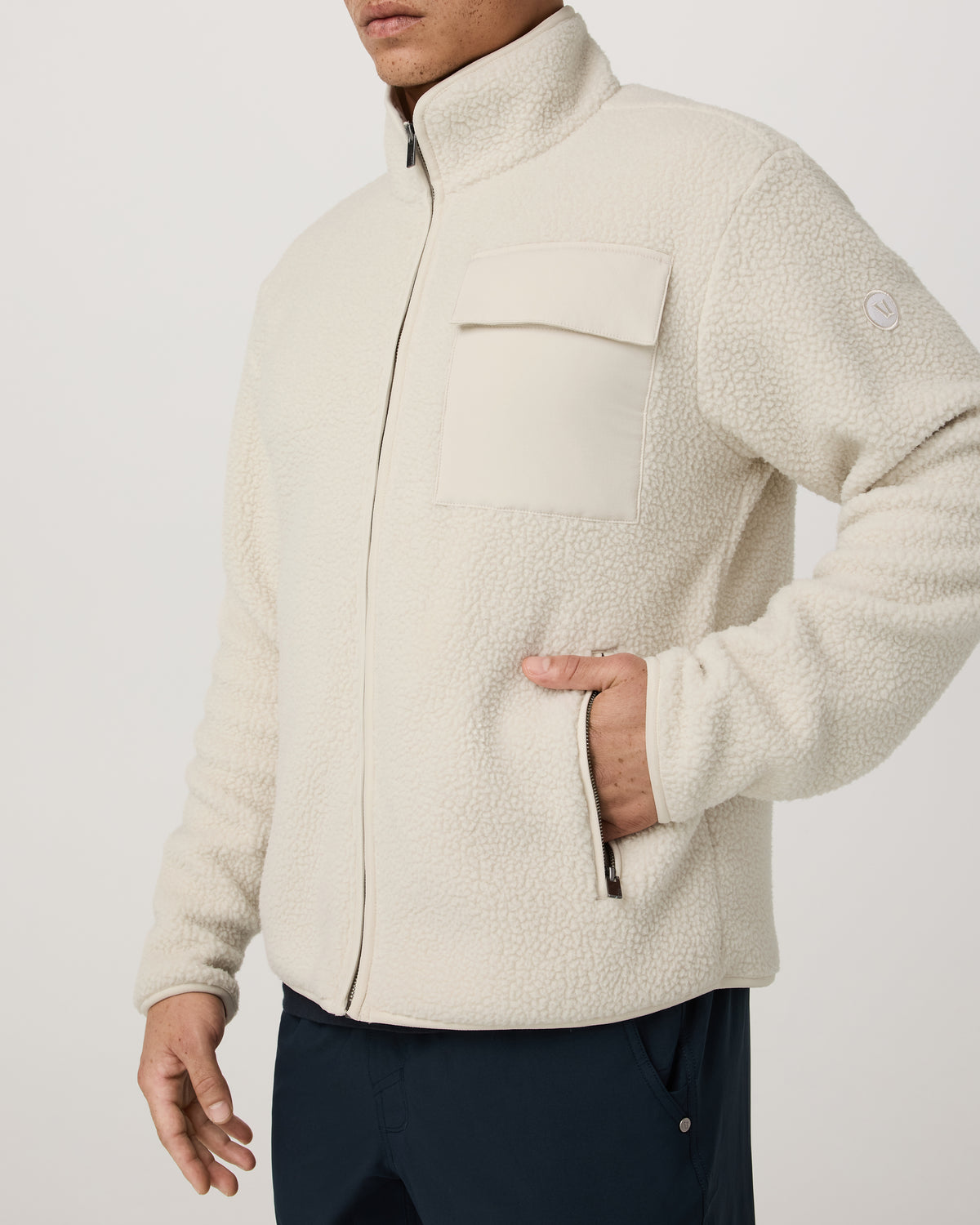 Alpine Fleece Full Zip Men's Bone Mock Neck Jacket - Image 2