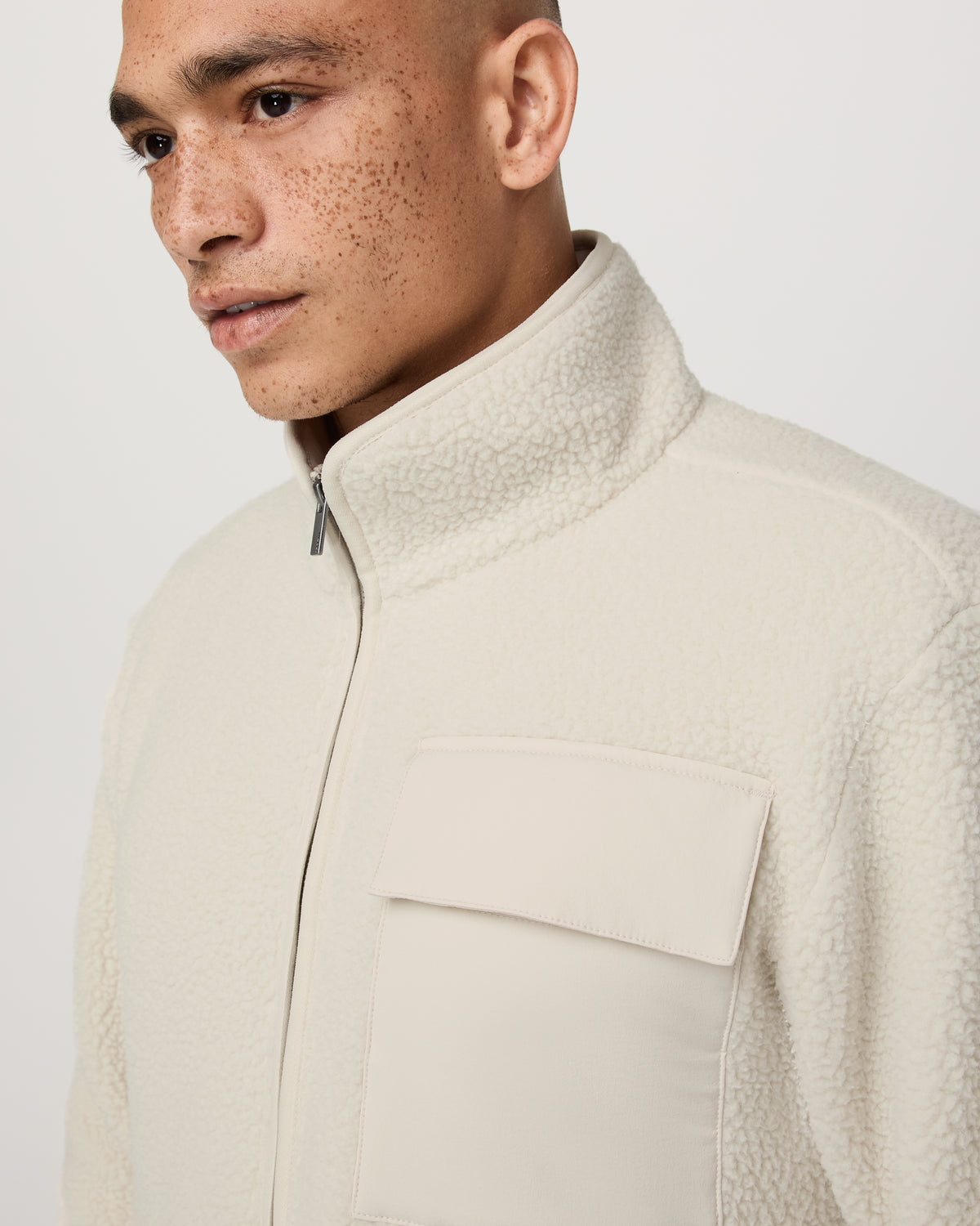 Alpine Fleece Full Zip Men's Bone Mock Neck Jacket - Image 4