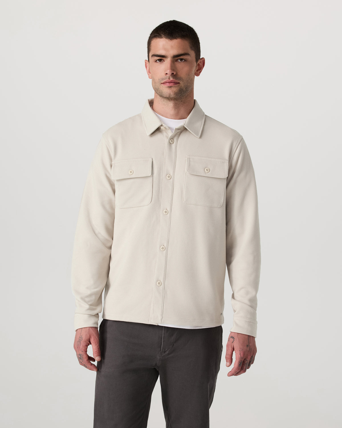 Waffle Shirt Jacket Men's Mushroom Waffle Knit Top