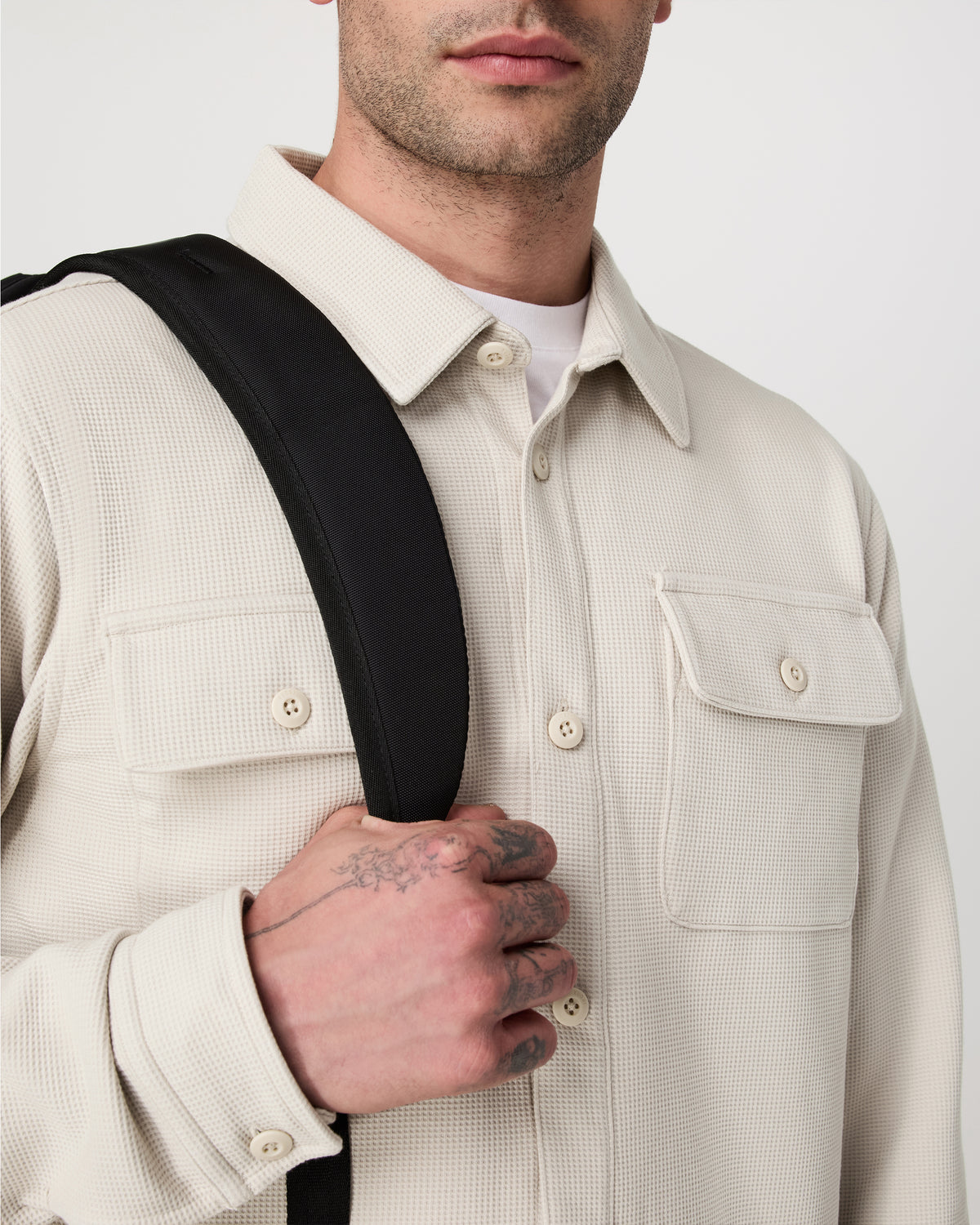 Waffle Shirt Jacket Men's Mushroom Waffle Knit Top - Image 2