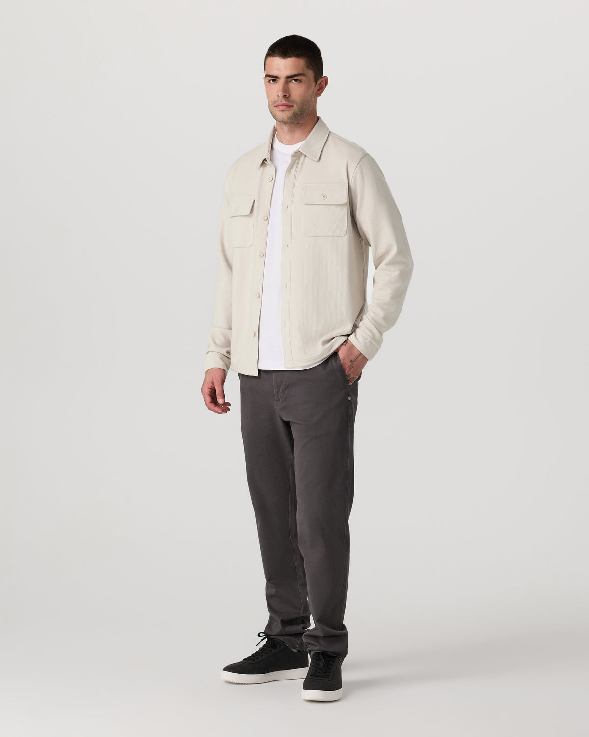 Waffle Shirt Jacket Men's Mushroom Waffle Knit Top - Image 4