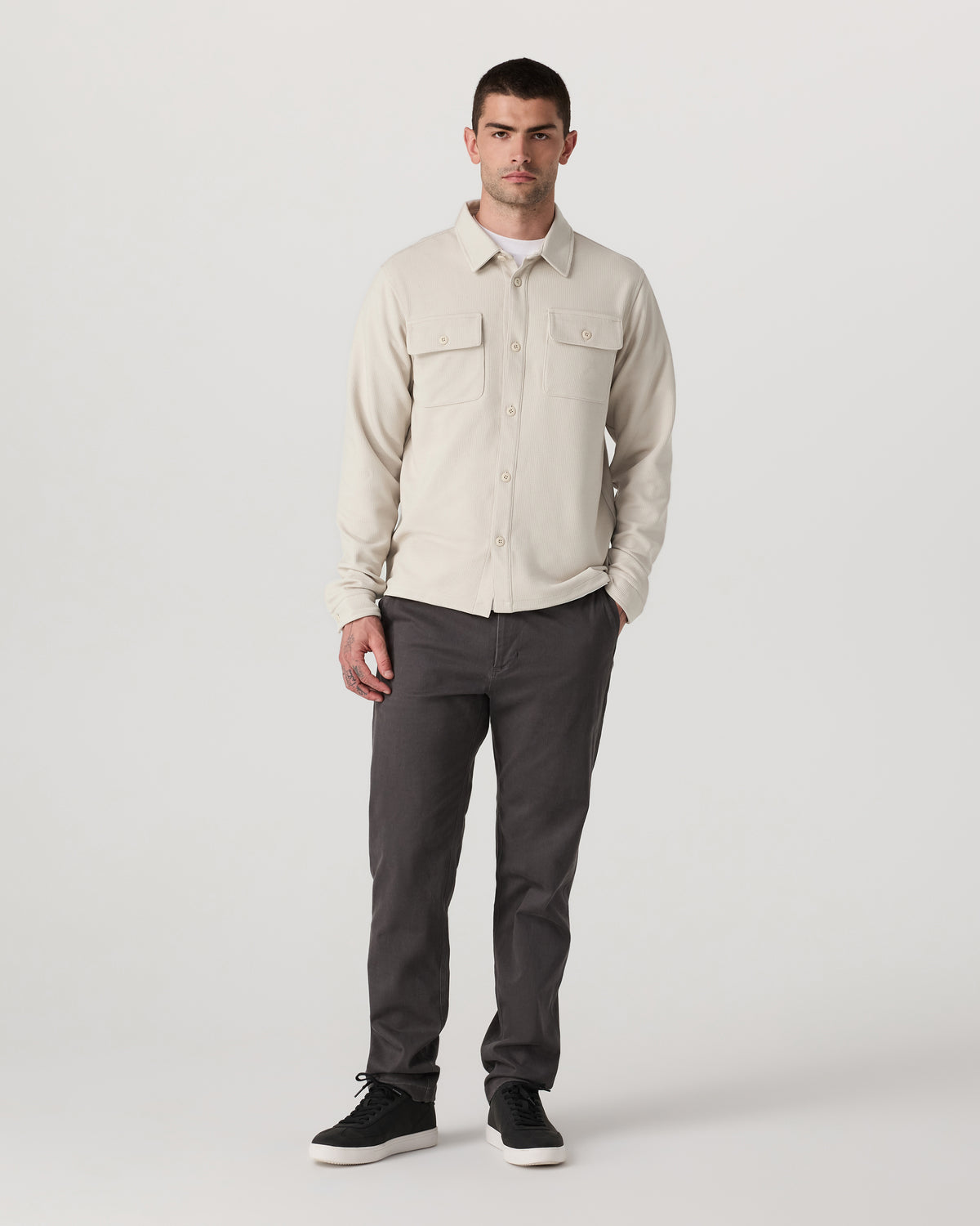 Waffle Shirt Jacket Men's Mushroom Waffle Knit Top - Image 5