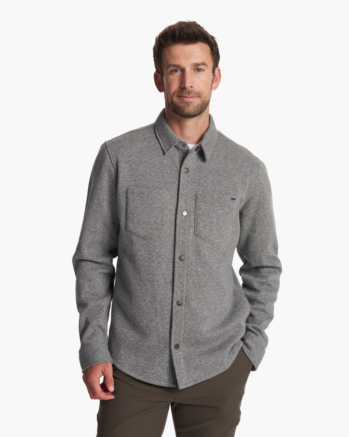Del Mar Fleece Shirt Jacket Heather Grey Button Down