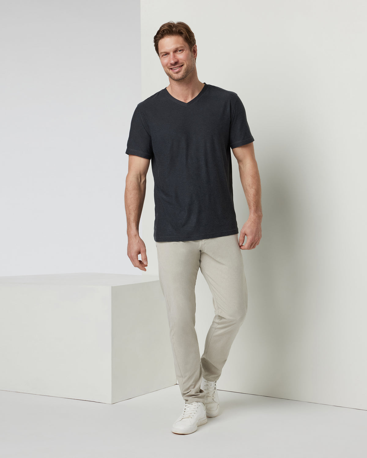 Strato Tech V-Neck Charcoal V-Neck Workout Shirt - Image 3