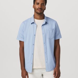 Short Sleeve Knit Oxford Button Down - Classic Fit Blue