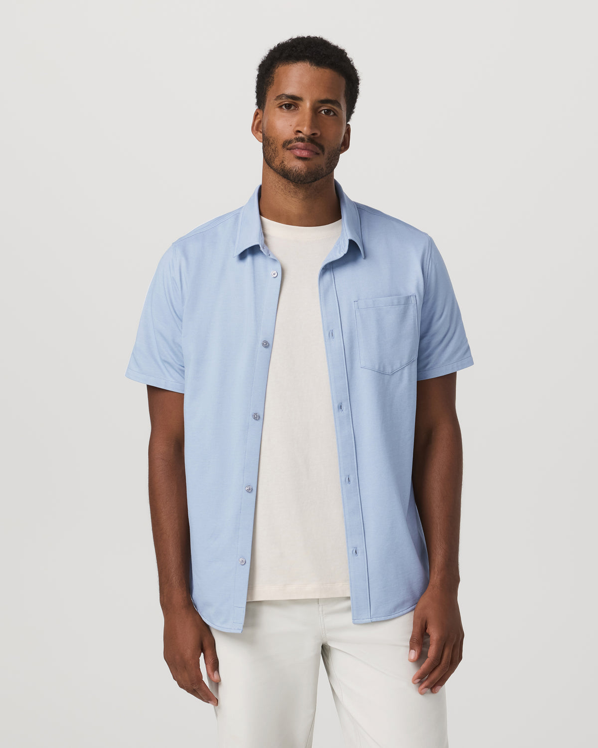 Short Sleeve Knit Oxford Button Down - Classic Fit Blue