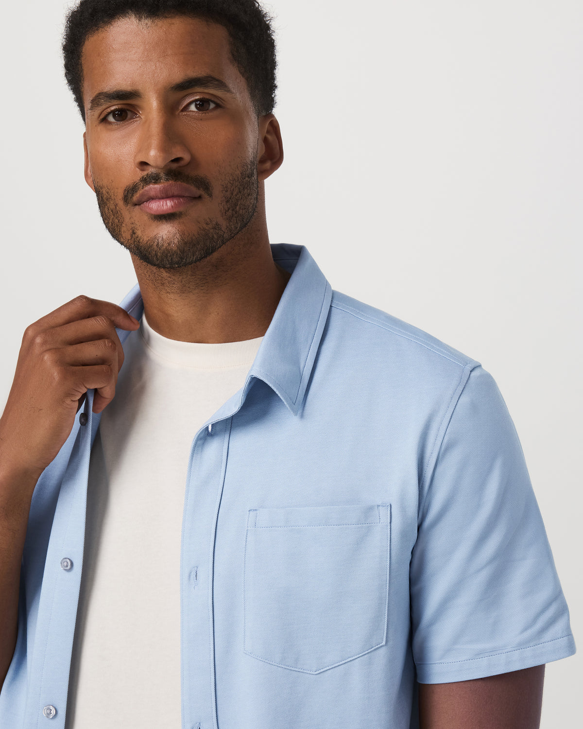 Short Sleeve Knit Oxford Button Down - Classic Fit Blue - Image 2