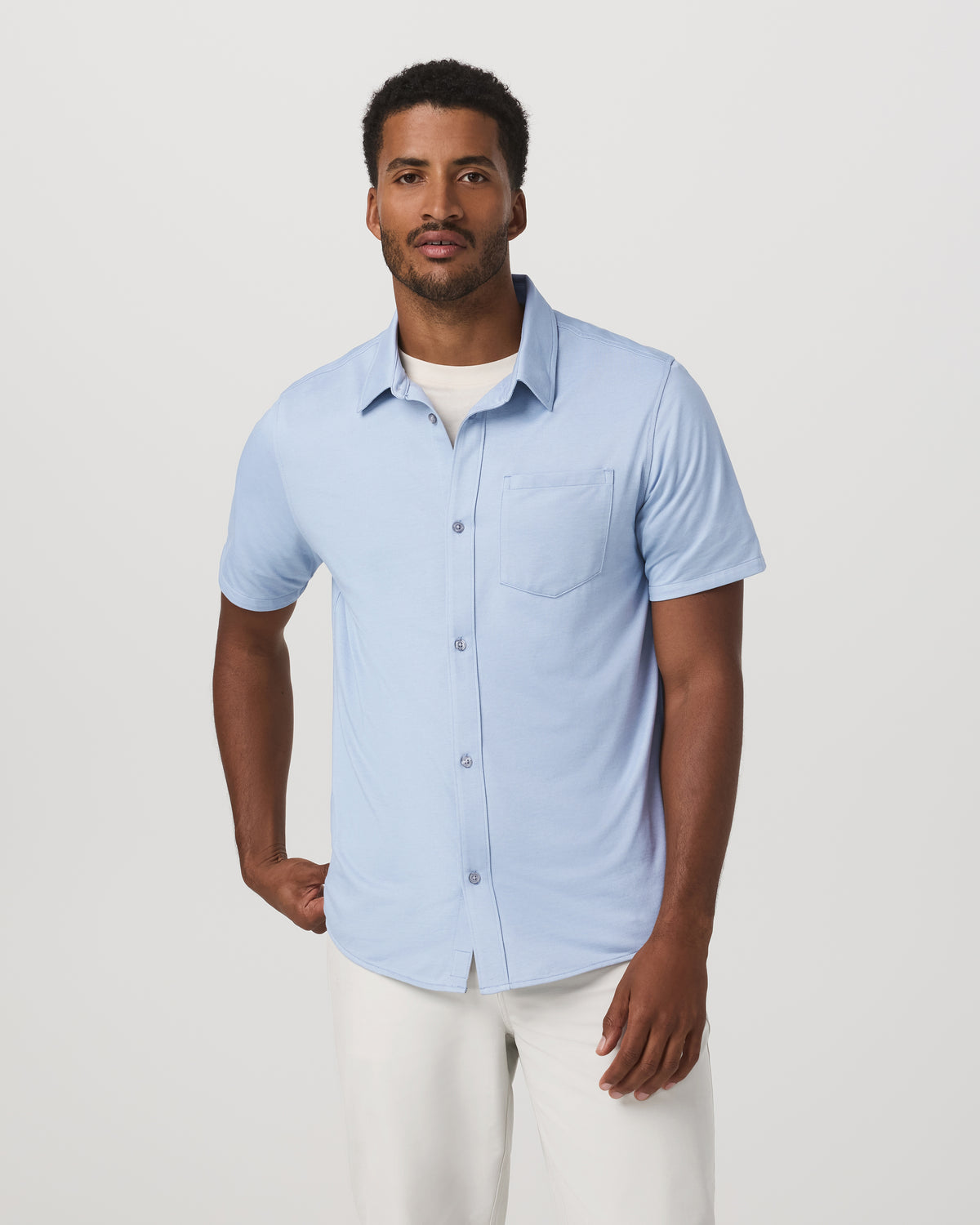 Short Sleeve Knit Oxford Button Down - Classic Fit Blue - Image 5