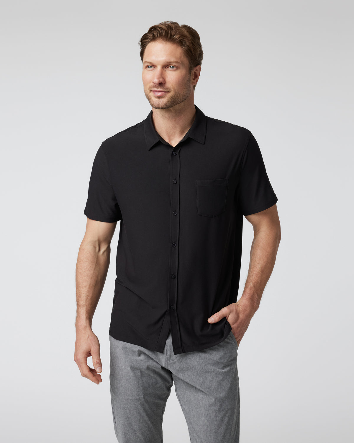 Short Sleeve Strato Button Down Men's Black Shirt