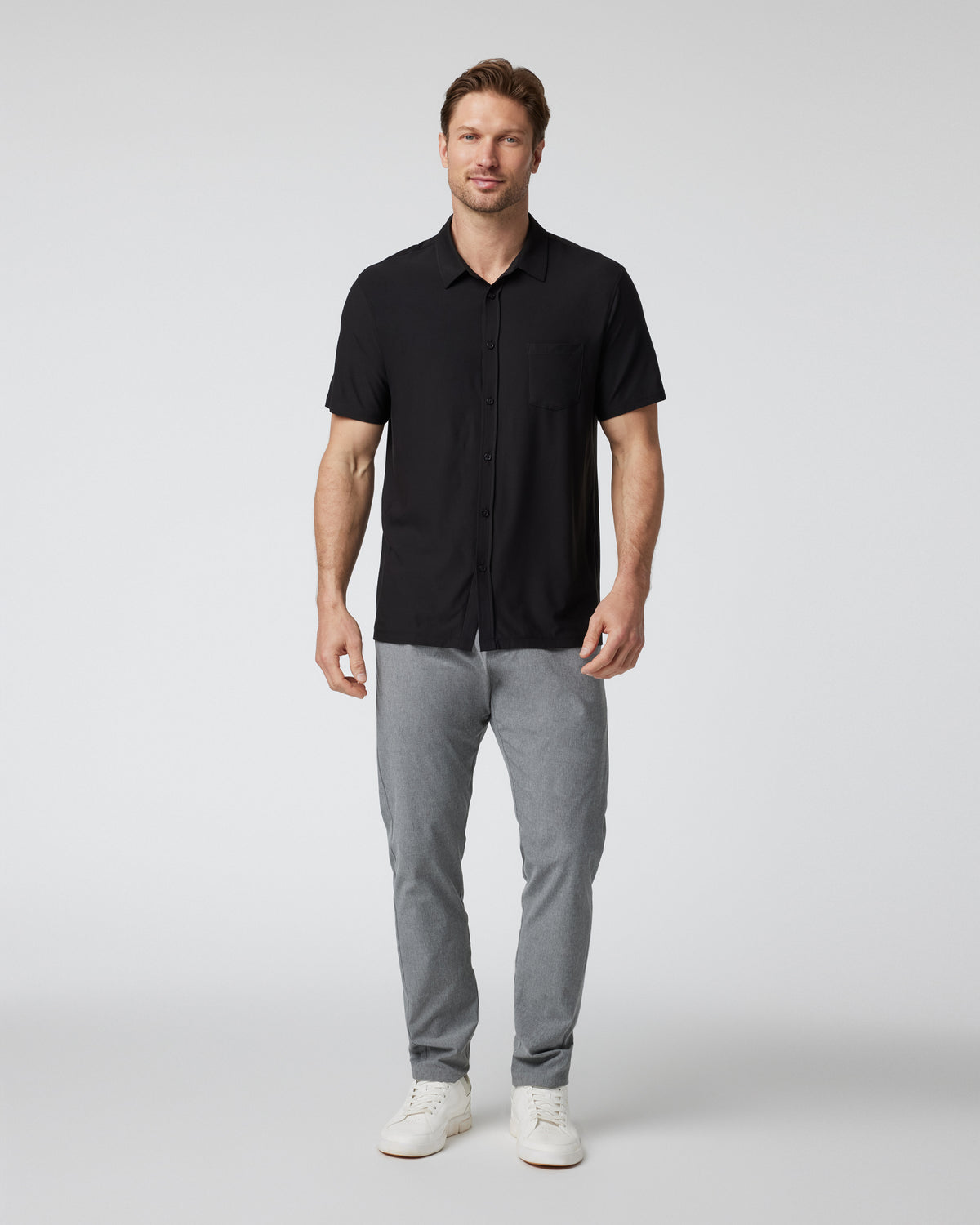 Short Sleeve Strato Button Down Men's Black Shirt - Image 3