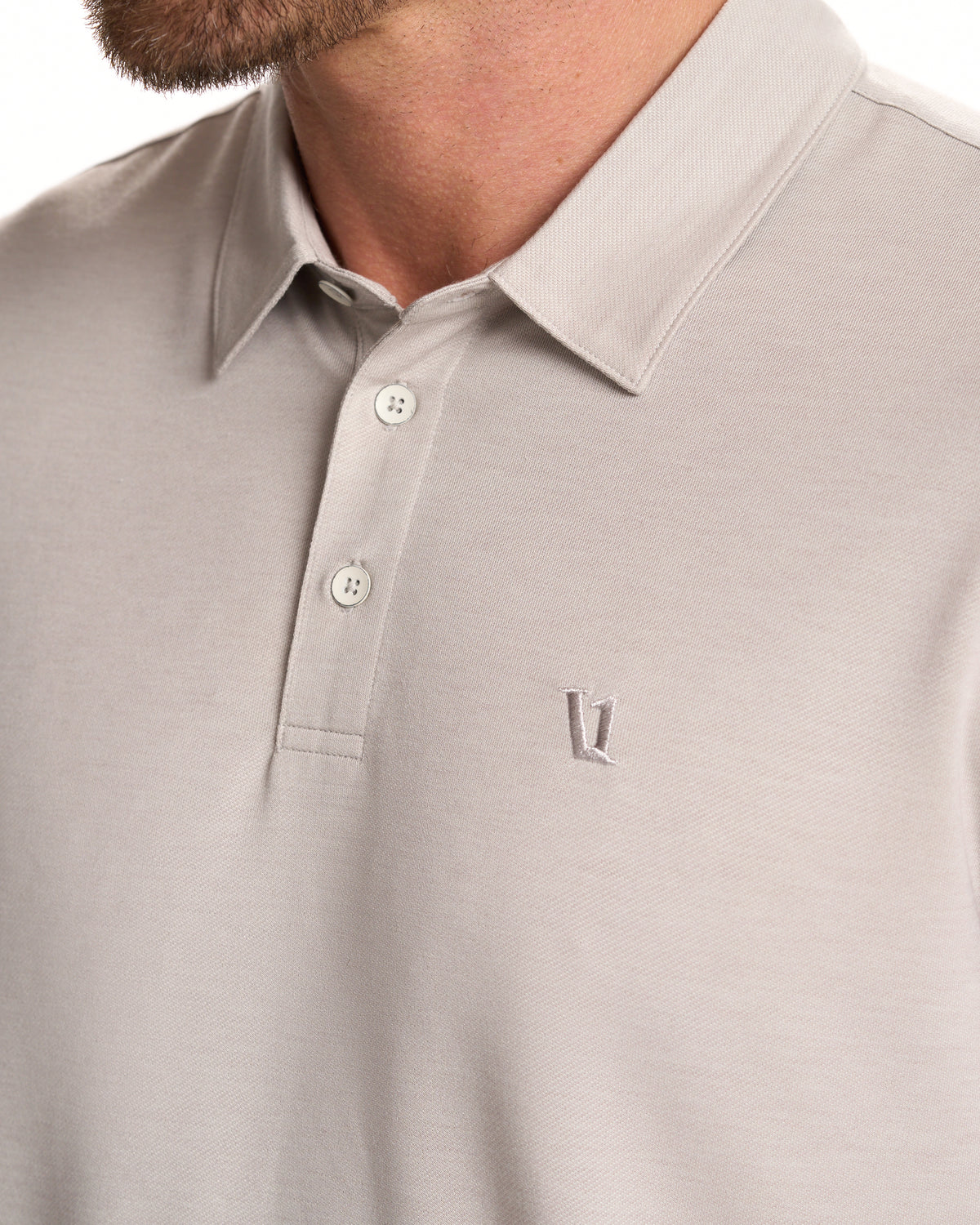 Knit Twill Polo Men's Beachsand Heather Golf Polo - Image 2