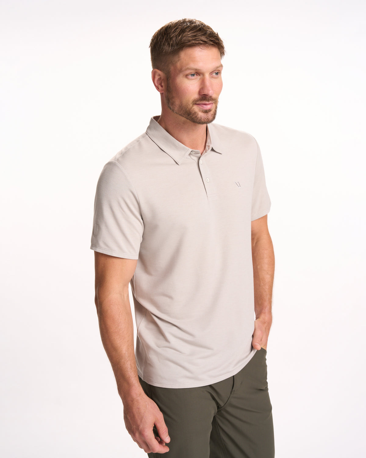 Knit Twill Polo Men's Beachsand Heather Golf Polo - Image 3