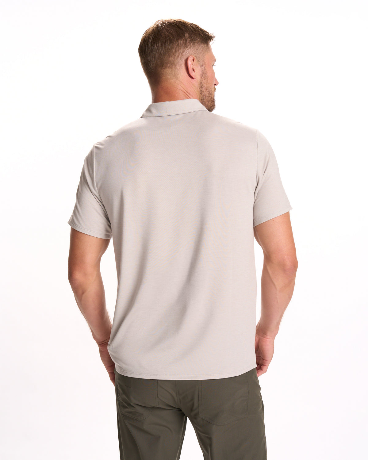 Knit Twill Polo Men's Beachsand Heather Golf Polo - Image 4