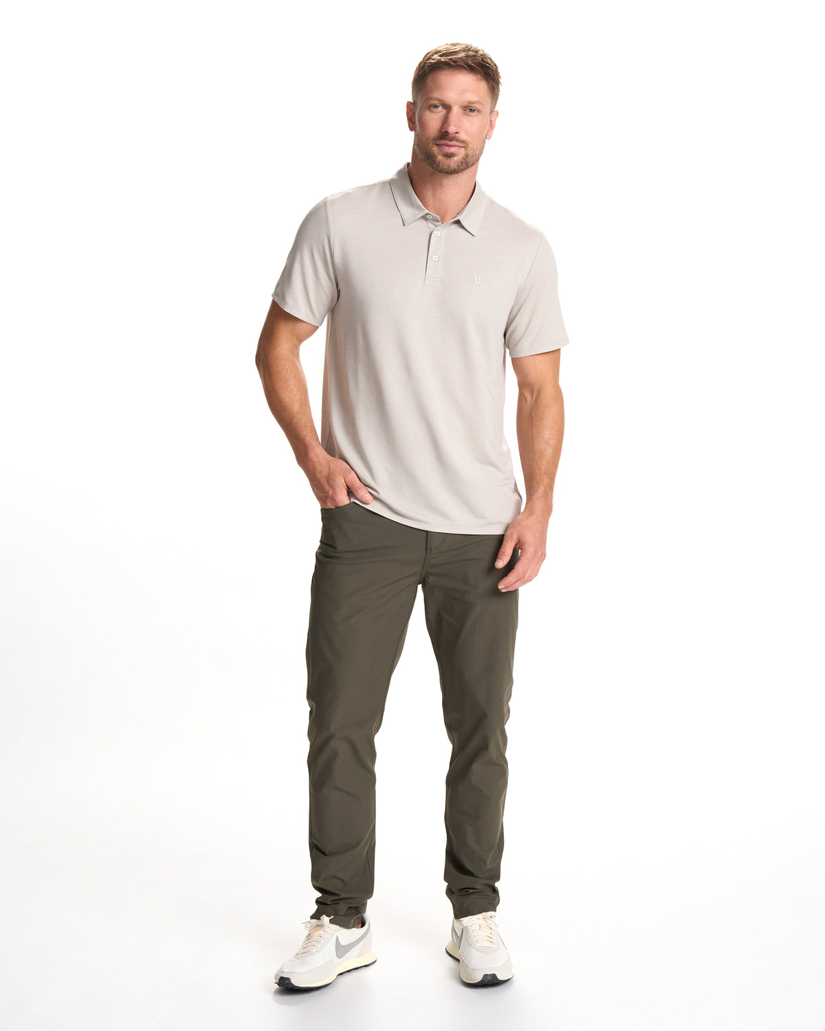 Knit Twill Polo Men's Beachsand Heather Golf Polo - Image 5