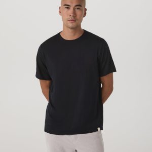 Short Sleeve Merino Wool Tee Men's Black Knit Shirt