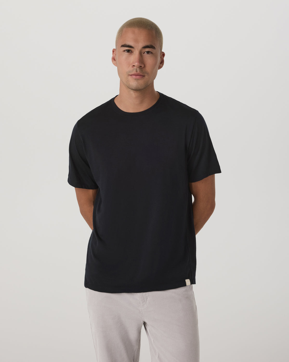 Short Sleeve Merino Wool Tee Men's Black Knit Shirt