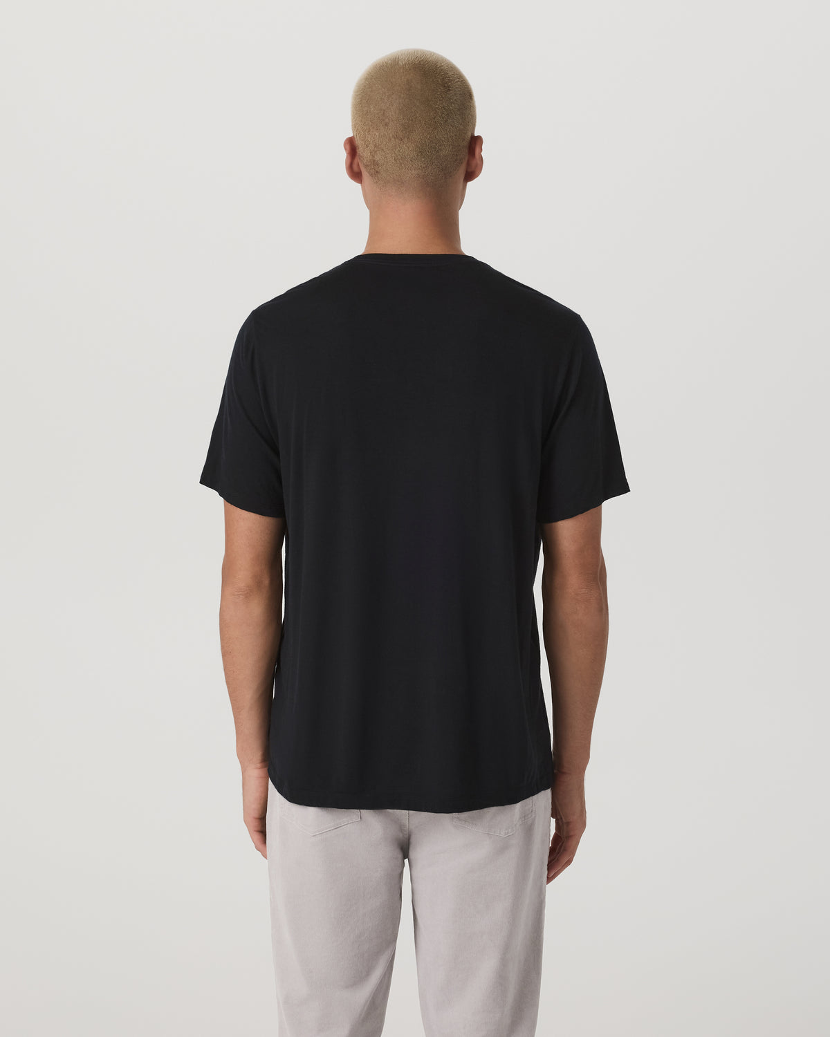 Short Sleeve Merino Wool Tee Men's Black Knit Shirt - Image 3