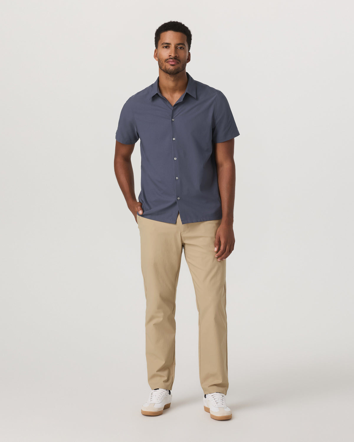 Short Sleeve Manhattan Button Down Men's Azure Shirt - Image 4