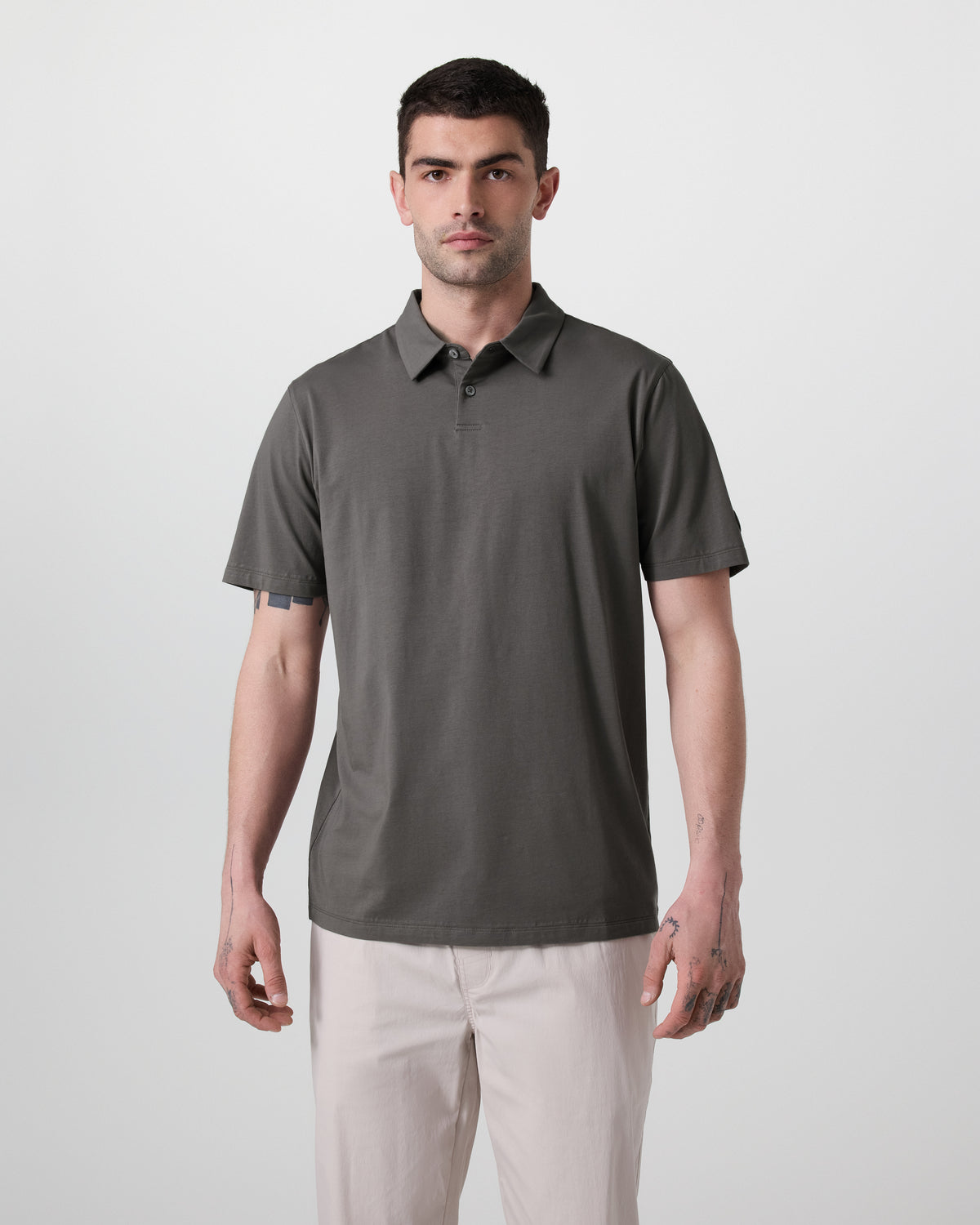 Short Sleeve Feather Polo Warm Grey