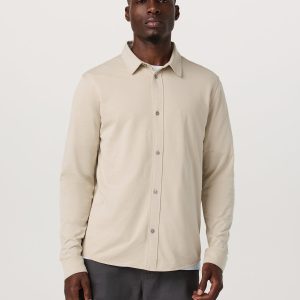 Long Sleeve Knit Oxford Button Down Men's Trench Shirt