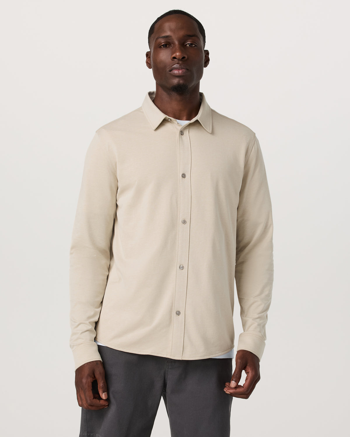 Long Sleeve Knit Oxford Button Down Men's Trench Shirt