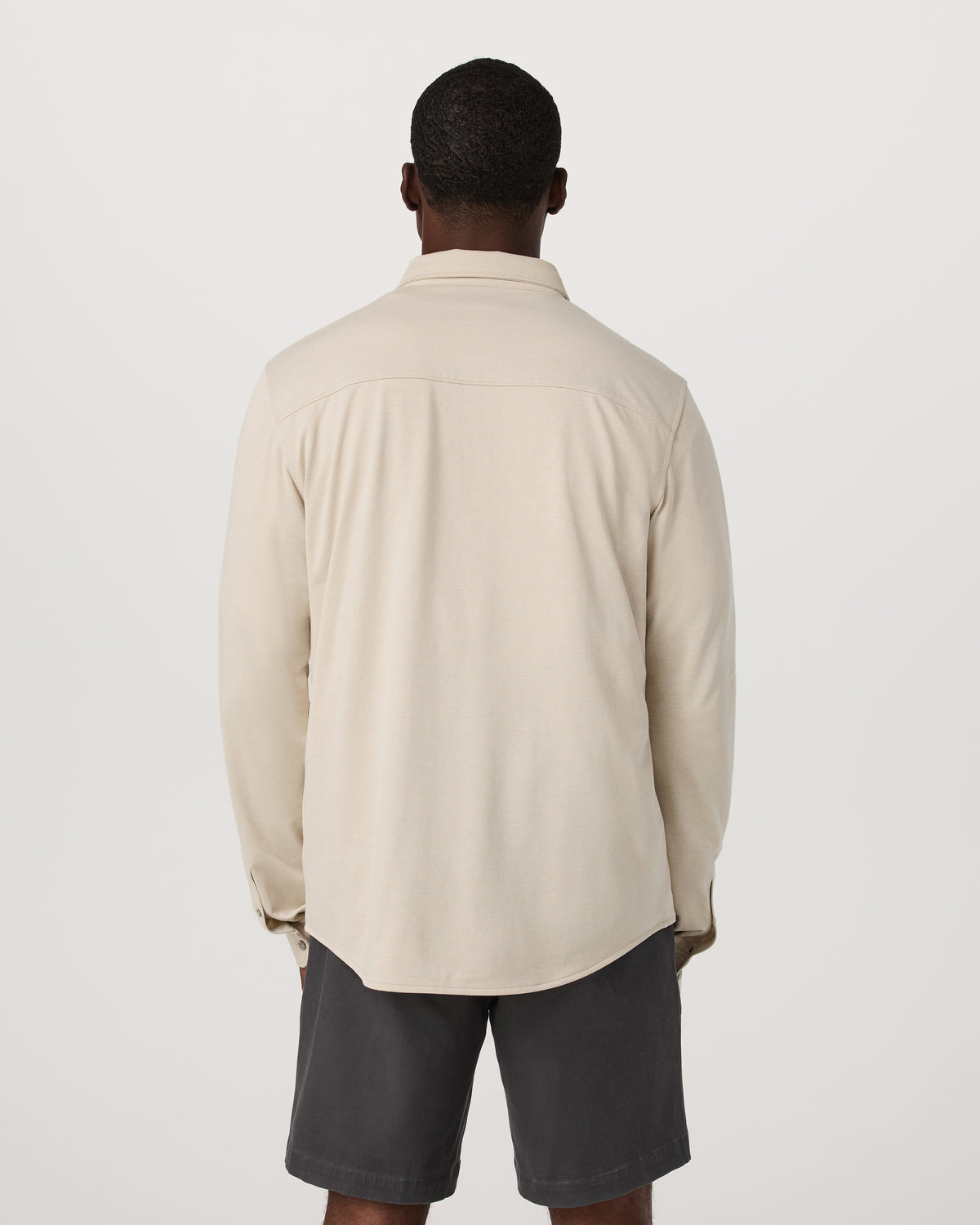 Long Sleeve Knit Oxford Button Down Men's Trench Shirt - Image 3