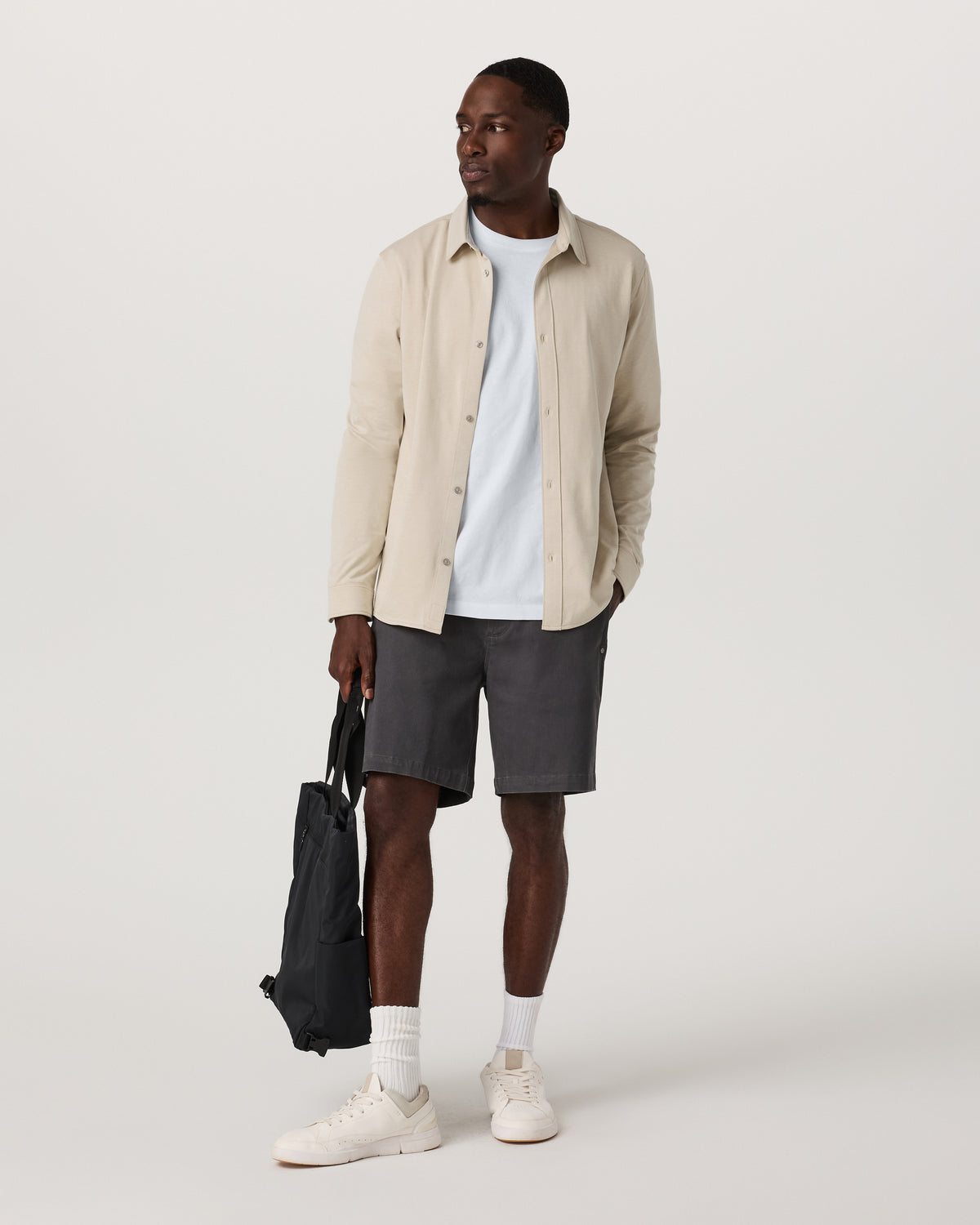 Long Sleeve Knit Oxford Button Down Men's Trench Shirt - Image 4