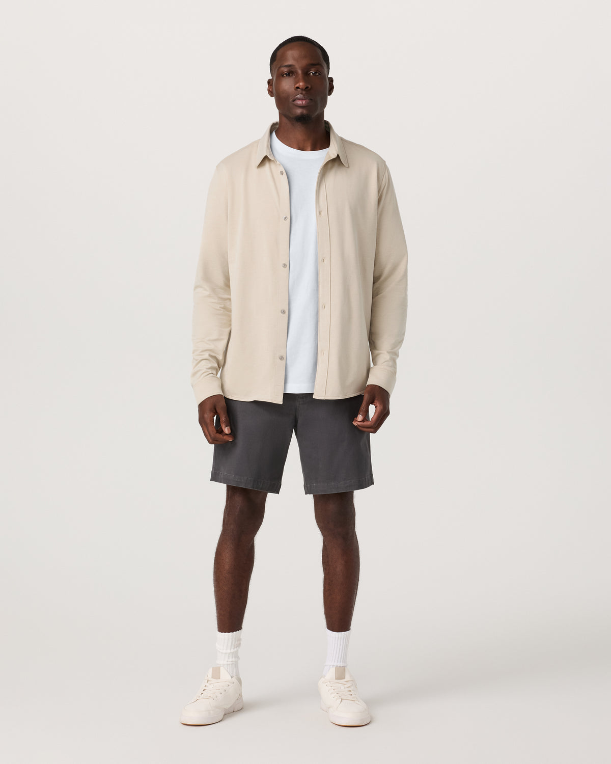 Long Sleeve Knit Oxford Button Down Men's Trench Shirt - Image 5