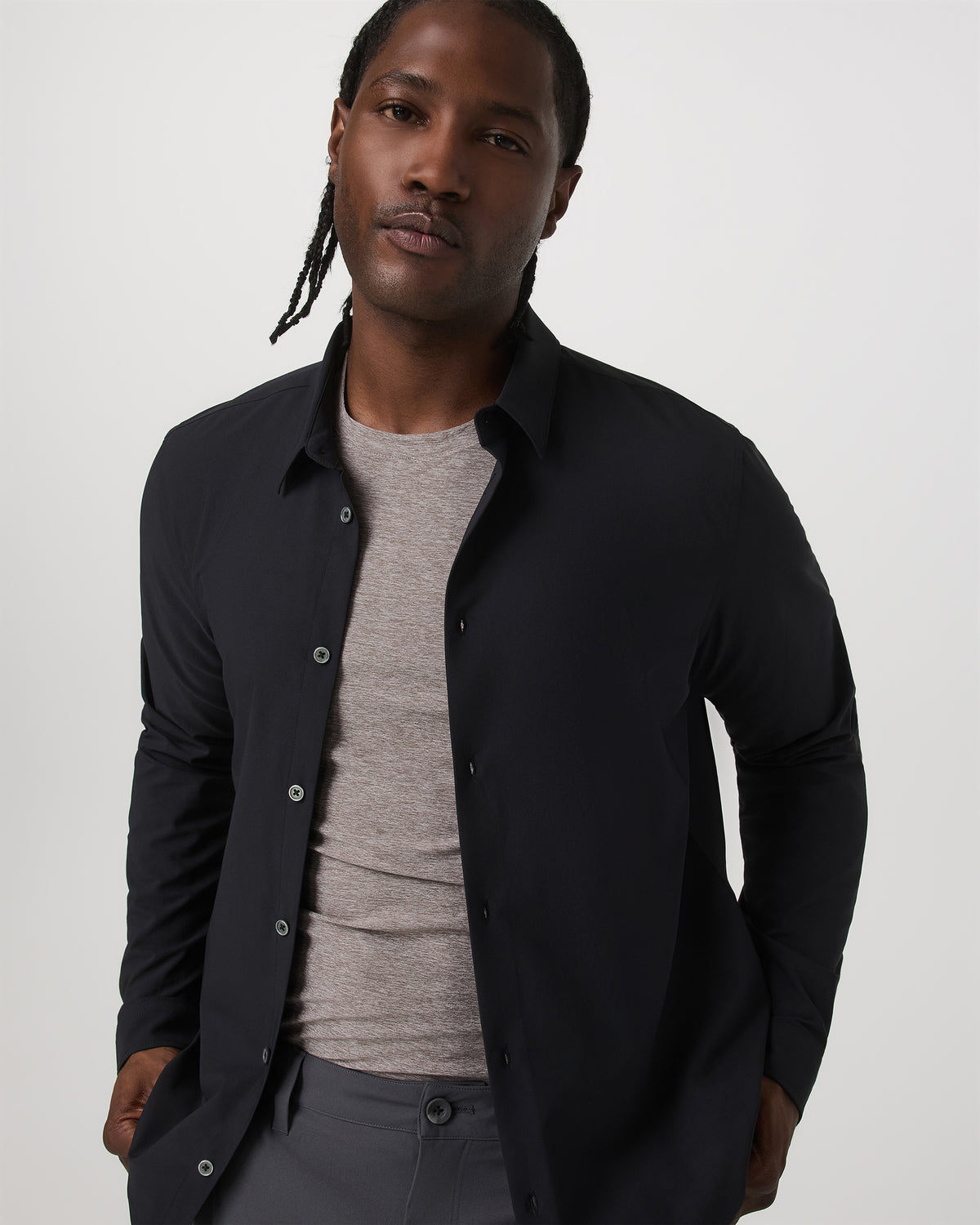 Long Sleeve Manhattan Button Down Men's Black Shirt