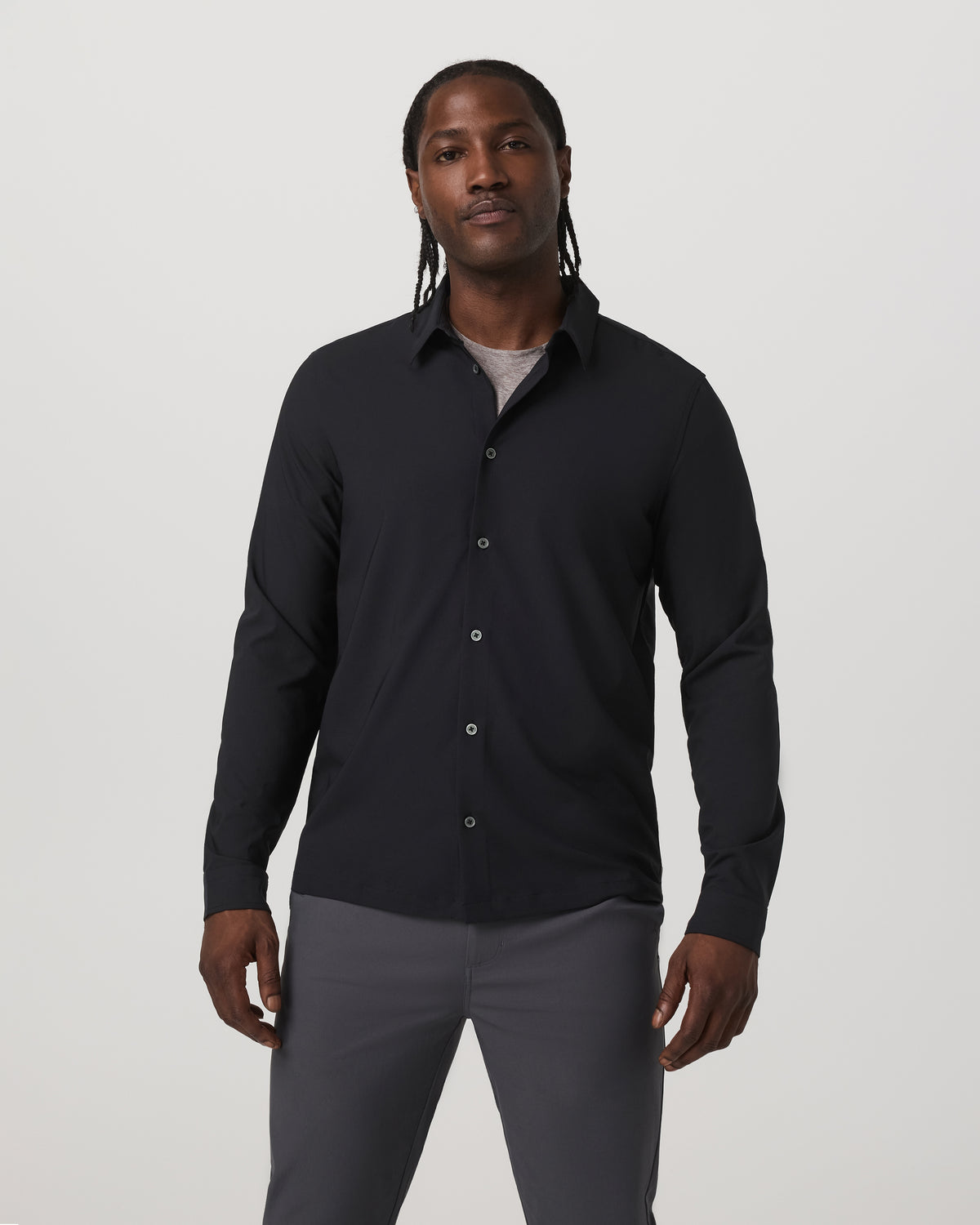 Long Sleeve Manhattan Button Down Men's Black Shirt - Image 2