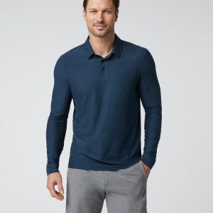 Long Sleeve Strato Tech Polo Navy Heather Blue Polo