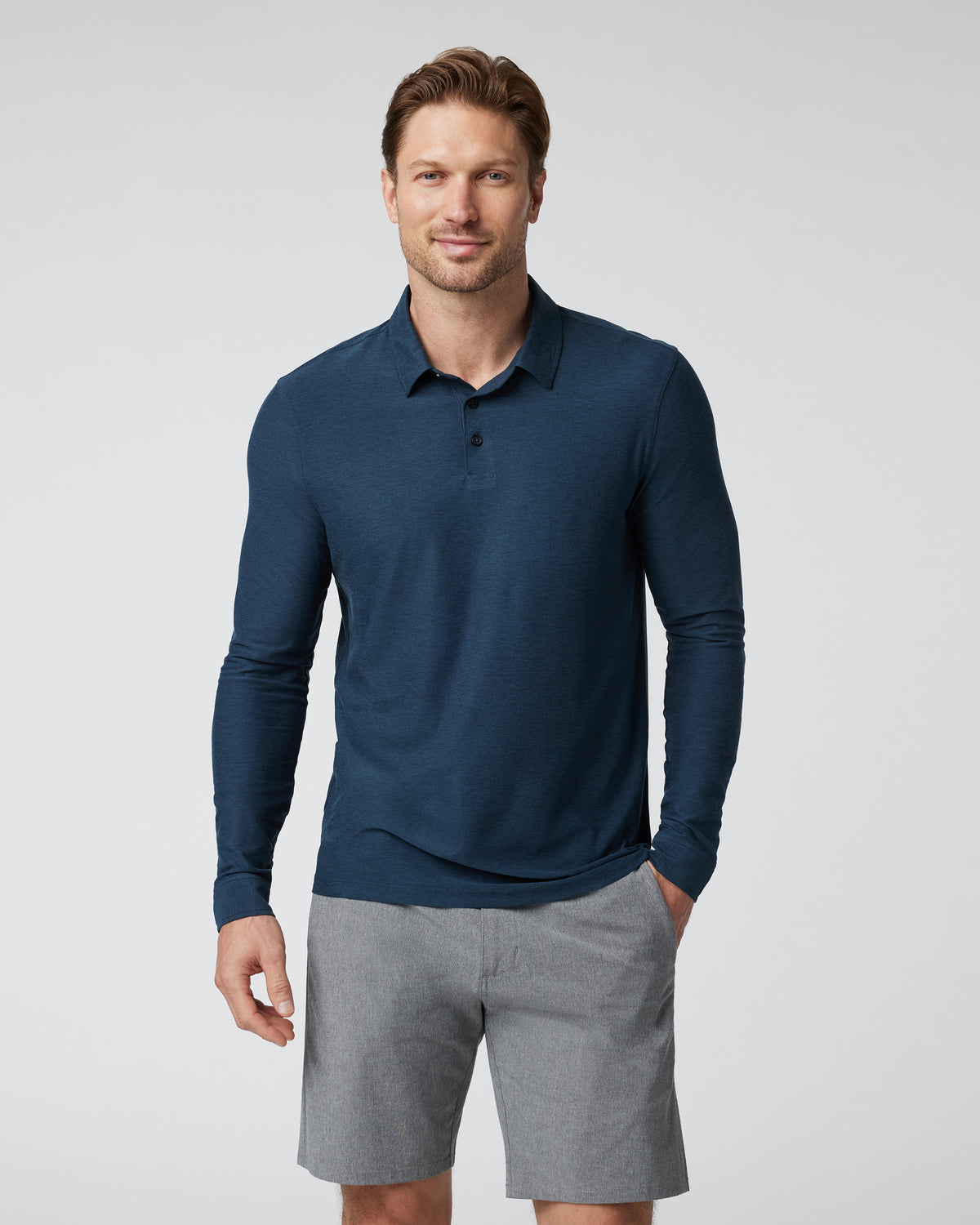 Long Sleeve Strato Tech Polo Navy Heather Blue Polo