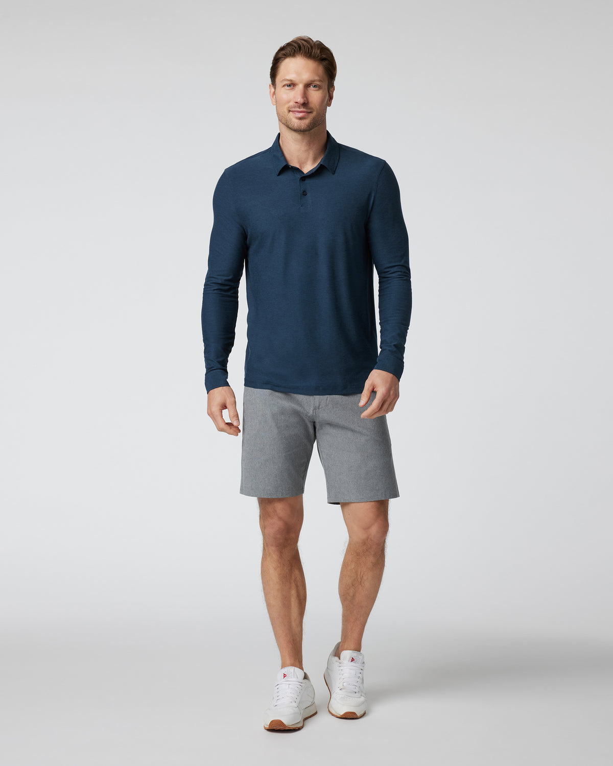 Long Sleeve Strato Tech Polo Navy Heather Blue Polo - Image 3