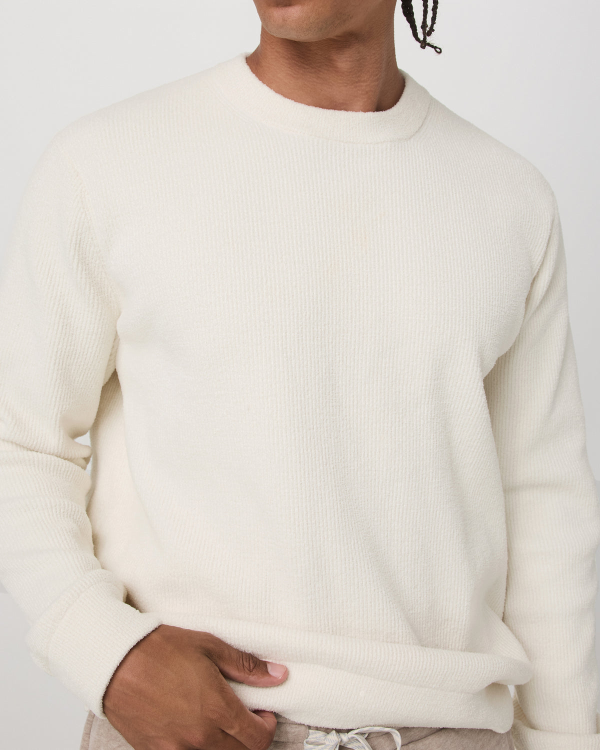Midweight Rib Sweater Men's Ivory Ribbed Knit Sweater