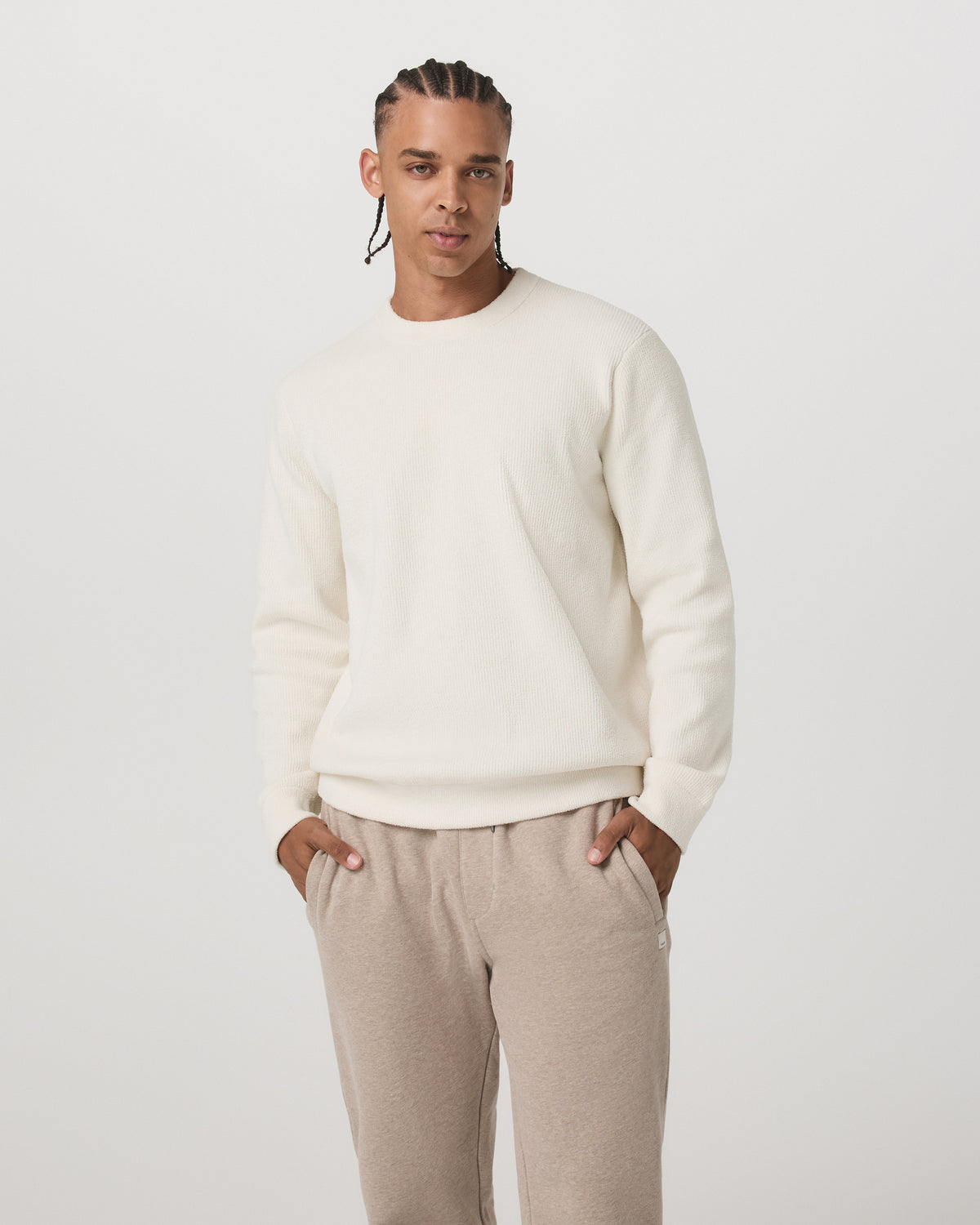 Midweight Rib Sweater Men's Ivory Ribbed Knit Sweater - Image 2