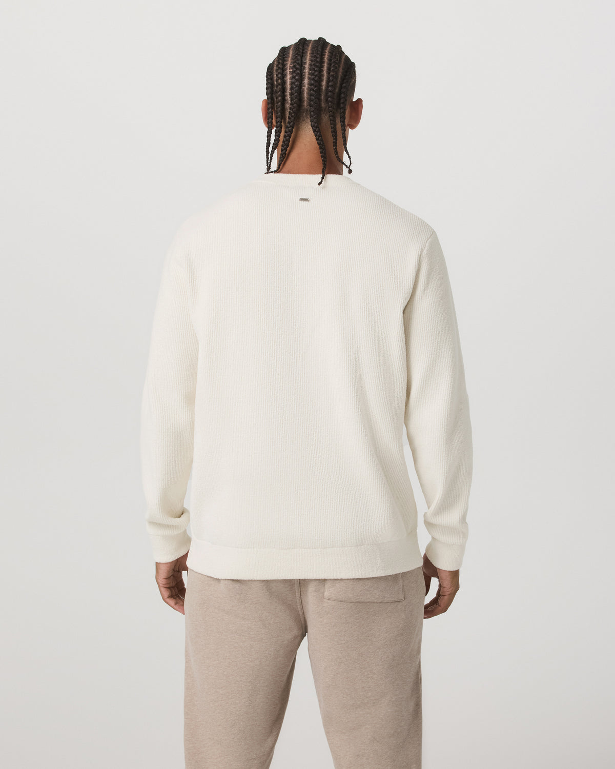 Midweight Rib Sweater Men's Ivory Ribbed Knit Sweater - Image 3