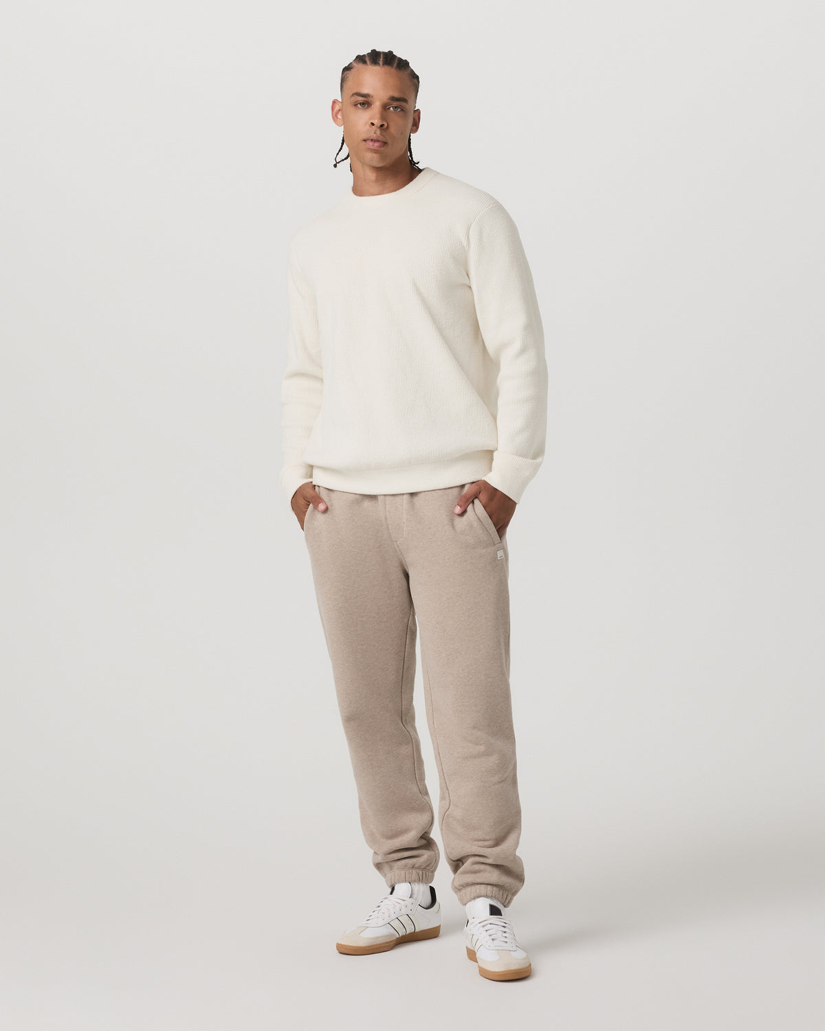 Midweight Rib Sweater Men's Ivory Ribbed Knit Sweater - Image 4