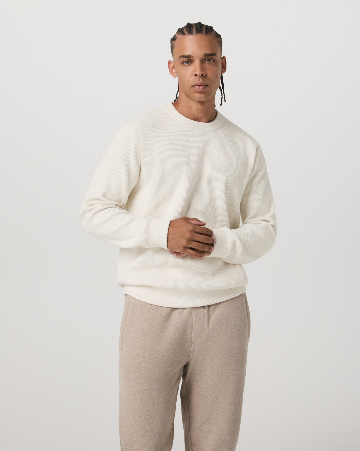 Midweight Rib Sweater Men's Ivory Ribbed Knit Sweater - Image 6
