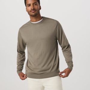 Merino Fine Gauge Wool Sweater Men's Taupe Sweater