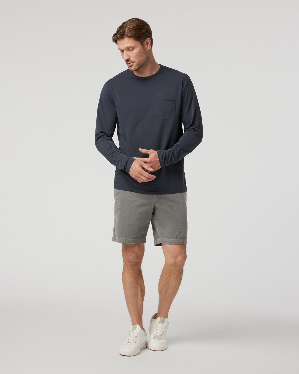 Long Sleeve Men's Feather Tee Navy - Image 3