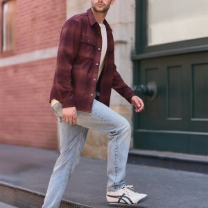Long Sleeve Flannel Button Down Men's Raisin Shirt