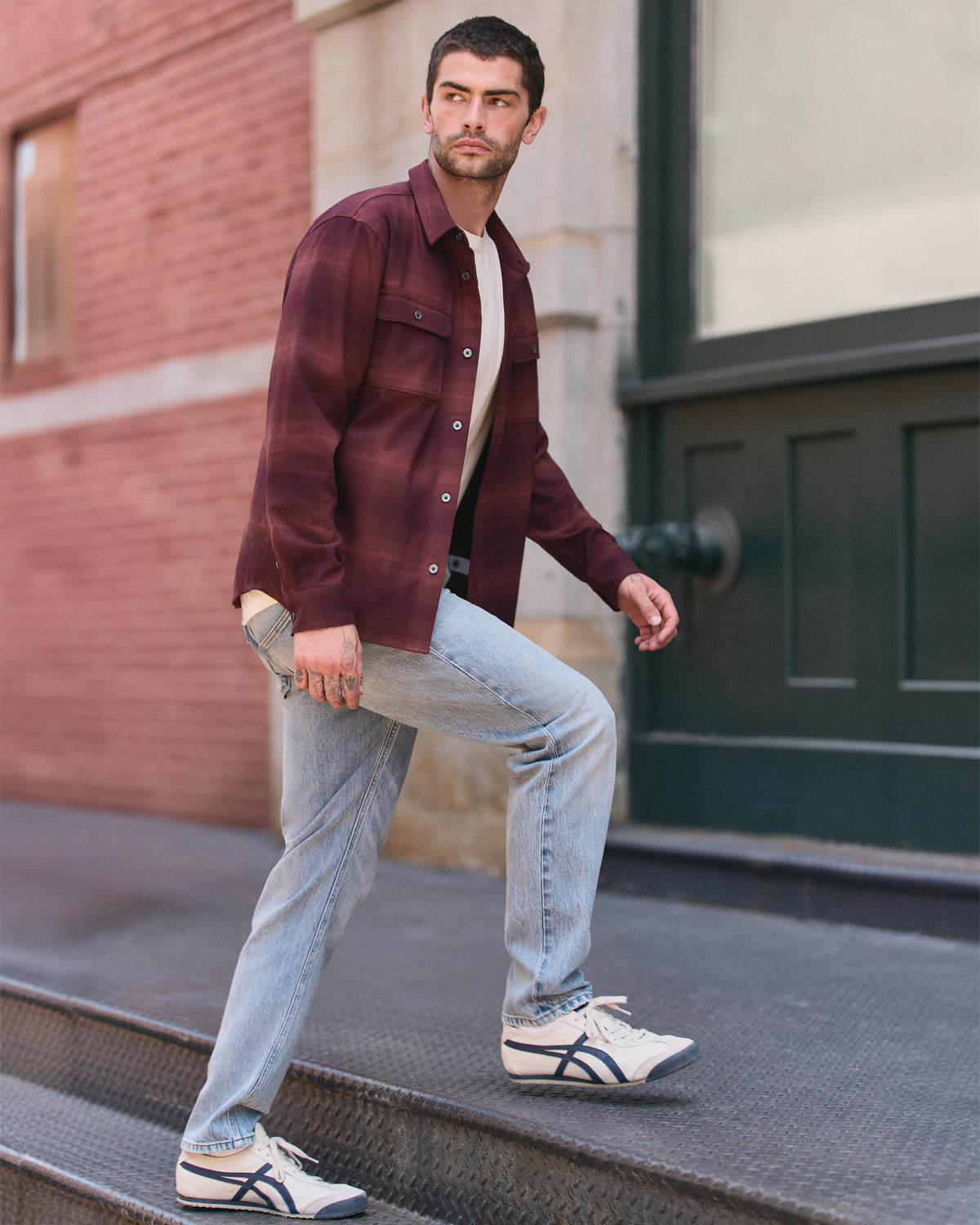 Long Sleeve Flannel Button Down Men's Raisin Shirt