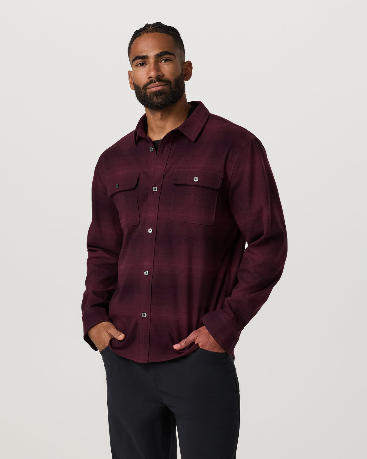 Long Sleeve Flannel Button Down Men's Raisin Shirt - Image 3